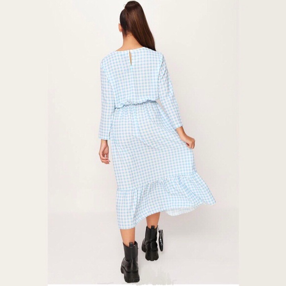 NWT Baby Blue Gingham Ruffle-Hem Midi Dress - Picture 5 of 10